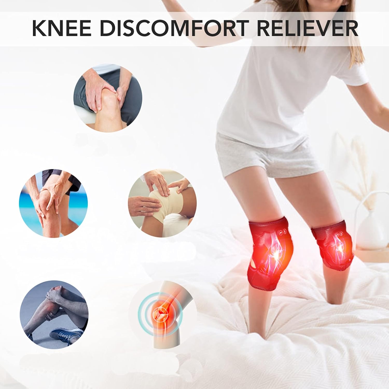 Heated Knee Massager, Heat & Vibration Knee Brace Wrap Electric Heating Pad 5V Warm Knee Care (1 Pair)
