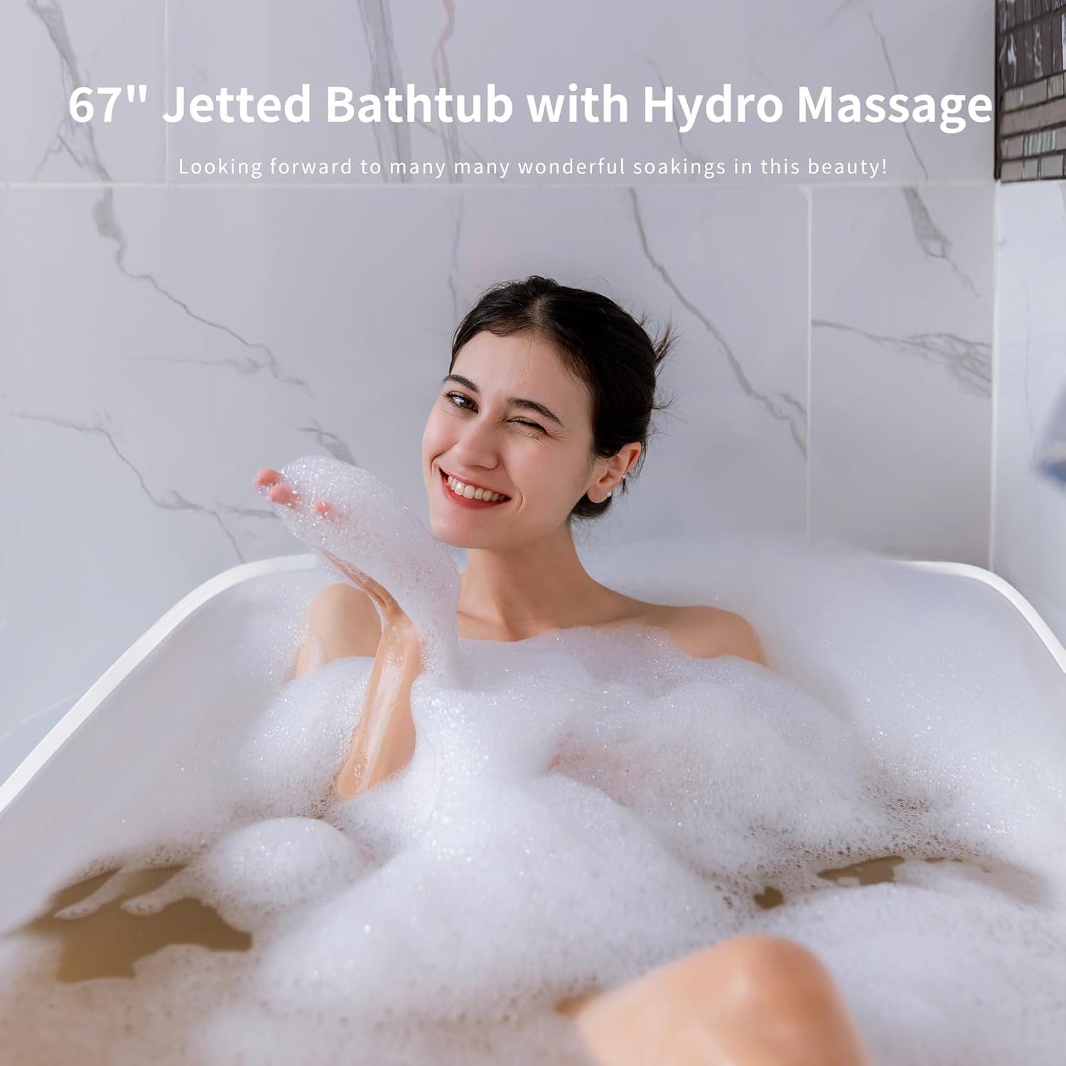 Empava 67 Inch Freestanding Whirlpool Bathtub with 8 Jets Luxury Acrylic Massage SPA Soaking Bath Tub Double Ended, White