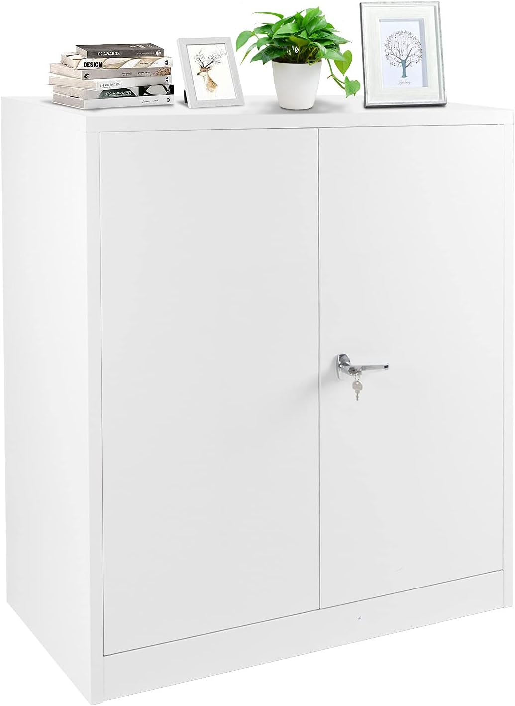 Metal Storage Cabinet with Locking Doors, Lockable Steel Storage Cabinet with 2 Doors and Shelves, Black Metal Cabinet with Lock
