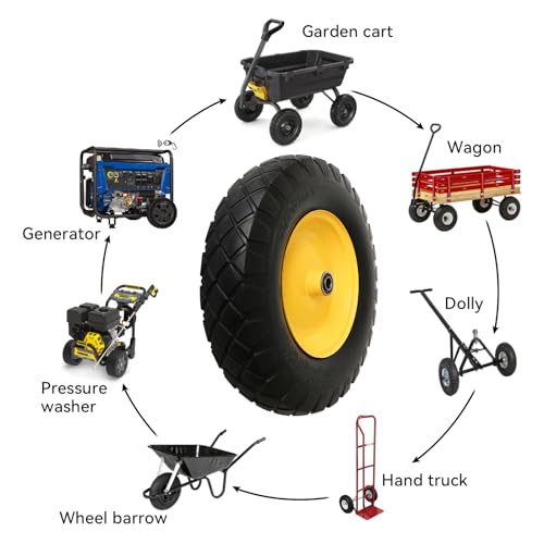 4.80/4.00-8" Tire and Wheel Assembly Set for Wheelbarrows, 5/8" or 3/4" Bore Wheelbarrow Tires for Utility Cart, Wheel Barrel, Wagon, Trailer, Dolly