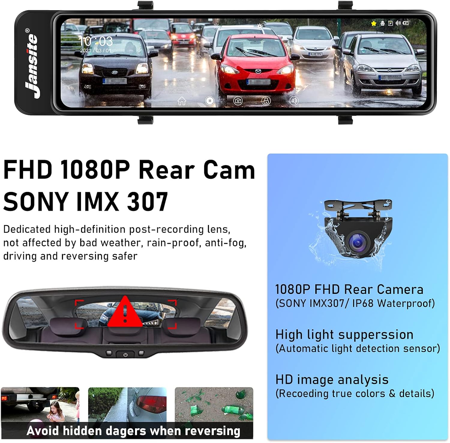 【Newest 11''】 Mirror Dash Cam Front and Rear Dual 1080P Rear View Mirror Camera FHD IPS Full Touch Screen Rearview Dashcam Waterproof Backup Camera
