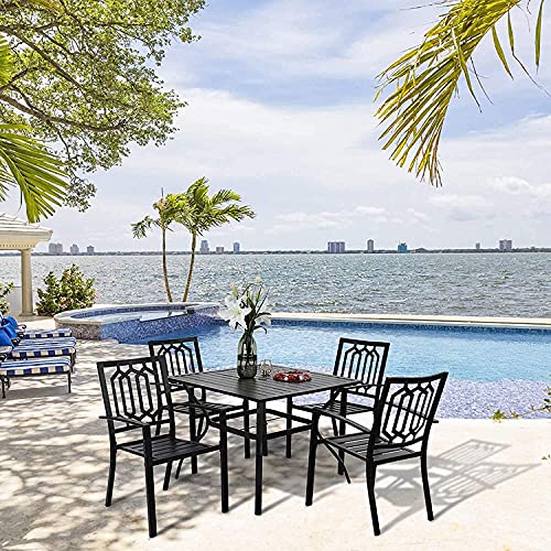 PHI VILLA Stackable Wrought Iron Patio Dining Chairs - Set of 2 Black Outdoor Chair Bistro Metal Chairs, Support 300 LBS