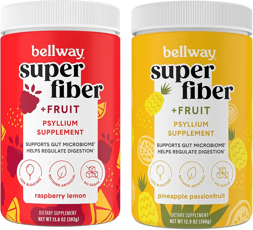 Bellway Super Fiber Powder + Fruit, Sugar Free Organic Psyllium Husk Powder Fiber Supplement for Regularity, Bloating Relief & Gut Health, Non-GMO