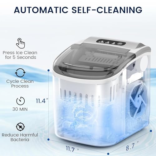COWSAR Ice Maker Countertop, Portable Ice Machine with Self-Cleaning, 26.5lbs/24Hrs, 9 Bullet Ice Cubes in 6 Mins, Ice Basket and Scoop