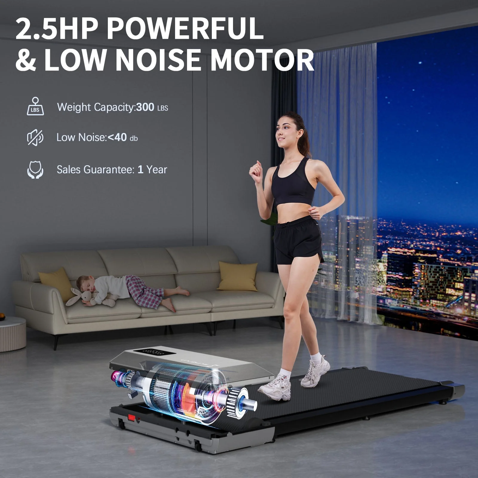 Superun 2.5Hp Walking Pad, 35.5*15.5 Walking Area 2 in 1 Under Desk Treadmill,300lb Walking Treadmill with Remote Control and LED Display, Quiet