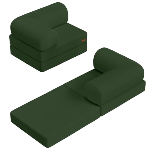 COMAX Folding Sofa Bed, Convertible Chair Bed Corduroy 3-in-1 Foldable Floor Couch with High-Density Foam, Futon Sofa Sleeper Mattress