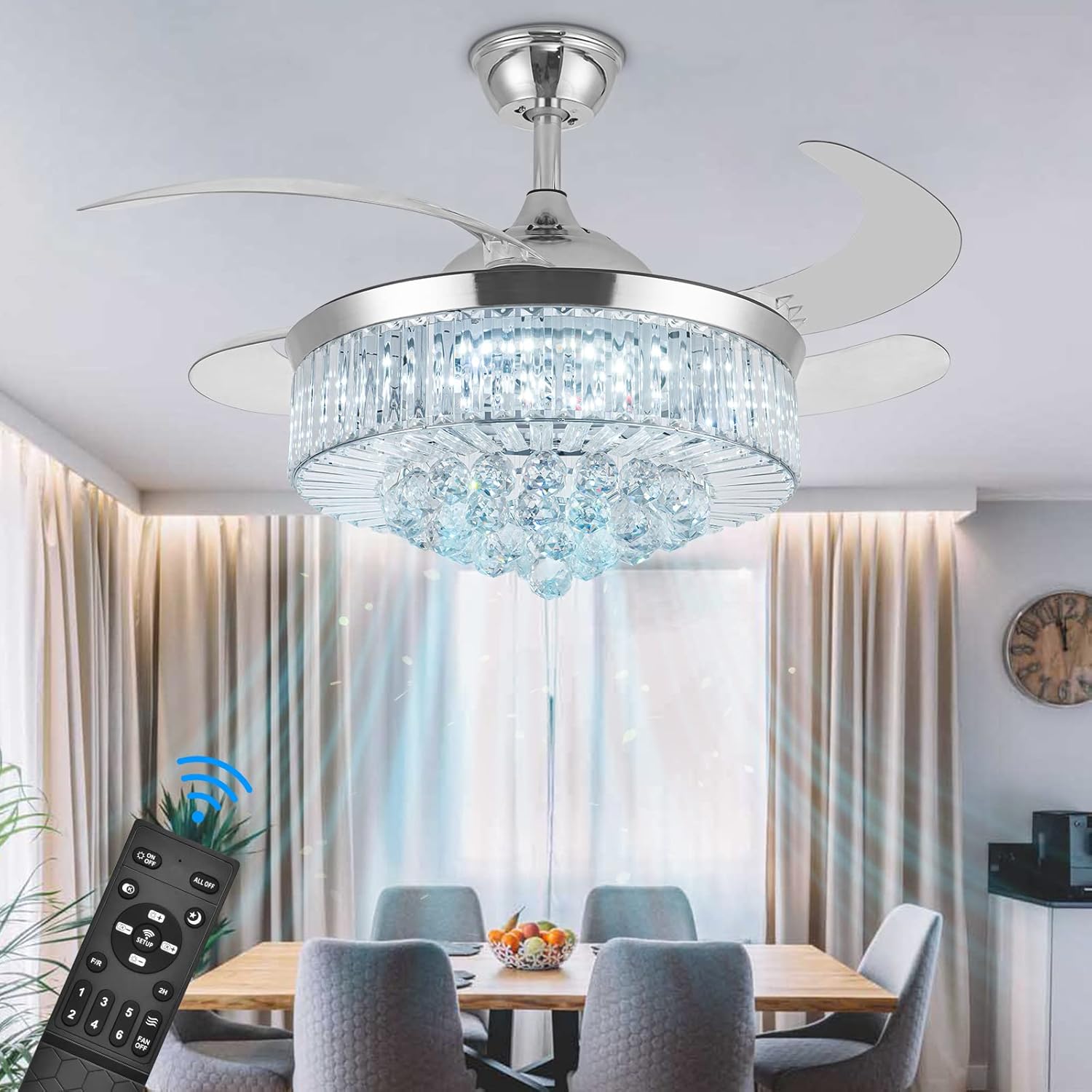 36 Inch Crystal Ceiling Fans with Lights