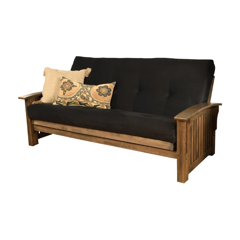 Kodiak Furniture Washington Futon in Rustic Walnut includes Suede Black Mattress