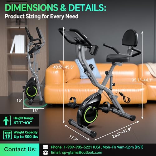 Foldable Exercise Bike Stationary Bikes for Home, 5 IN 1 Indoor Workout Bike, Cycling Bike with 16-Level Quiet Magnetic Resistance