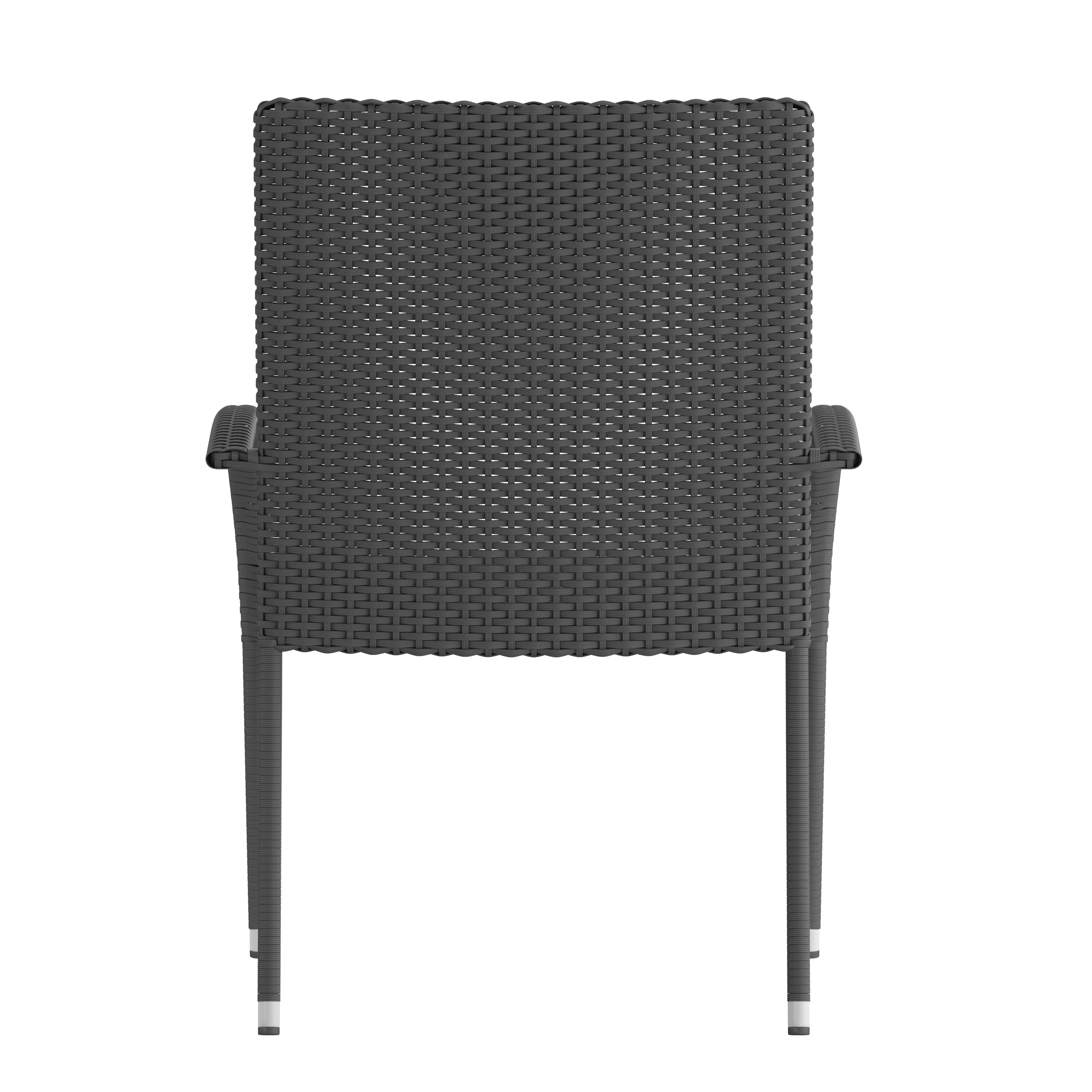 Emma + Oliver Stacking All-Weather Gray Wicker Wrapped Powder Coated Steel Patio Club Chair for Indoor and Outdoor Use - Set of 2