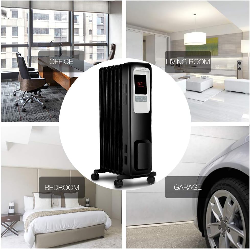 Space Heater, KopBeau 1500W Oil Filled Radiator Electric Heater with Digital Thermostat, 24 Hrs Timer & Remote, Portable Heater for Full Room Indoor