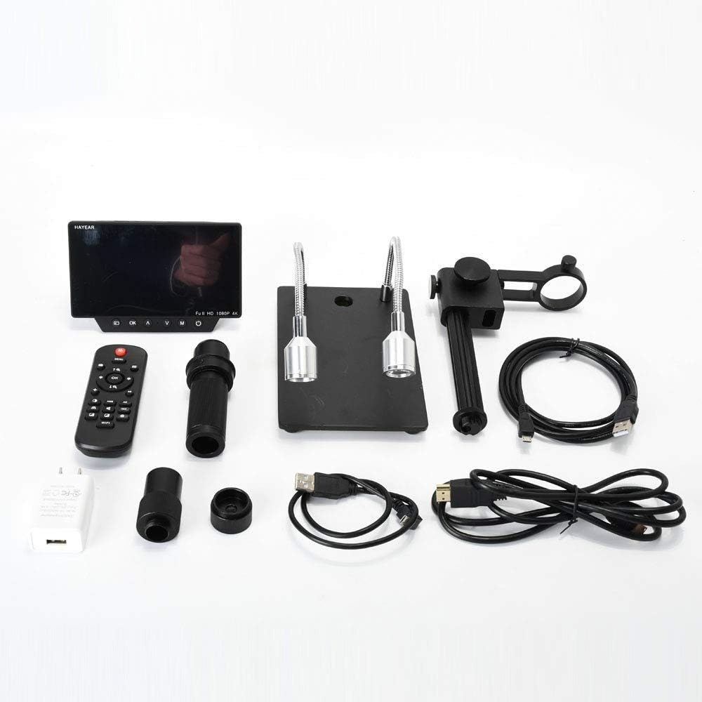 HAYEAR 34MP 4K 2016P HD HDMI USB Microscope Camera 5 Inch Display WiFi Connection 5X-300X Magnification Zoon C-Mount Lens Stereo Bracket Platform