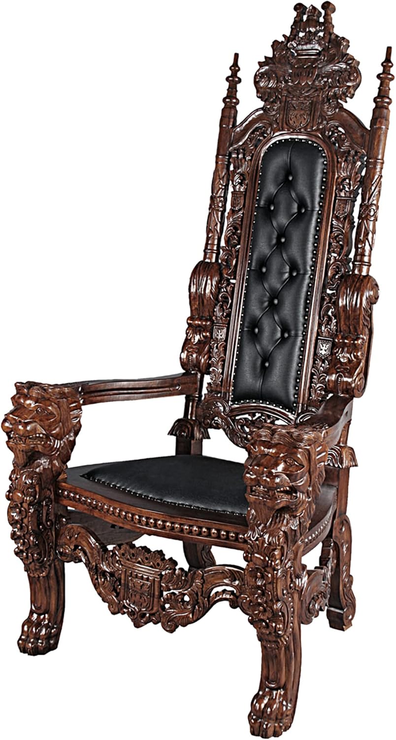 Design Toscano The The Lord Raffles Leather Lion Throne Chair, walnut