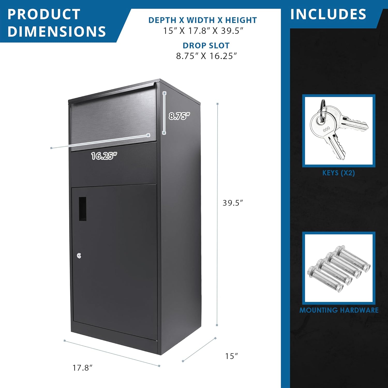 Barska Large Package Delivery Parcel Mail Steel Drop Box for Porch with Tamper-Resistant Drop Slot & Key Lock
