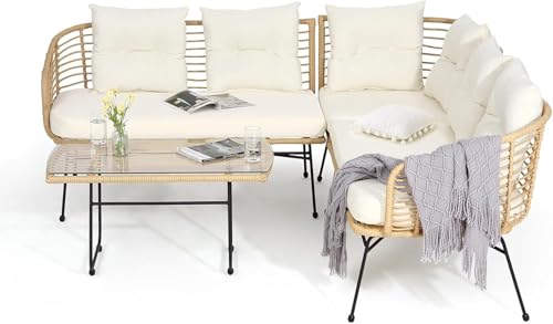 3 Piece Patio Bistro Set, Outdoor Wicker Table and Chairs Set of 2