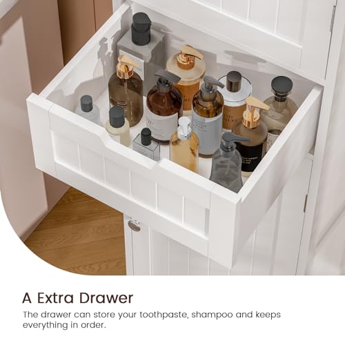 Iwell 67" Tall Bathroom Cabinet, Storage Cabinet with 2 Doors & 1 Drawer, Bathroom Storage Cabinets with Adjustable Shelves, for Living Room