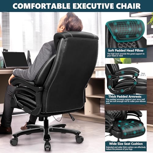 Big and Tall 500lbs Office Chair,Heavy Duty Large PU Leather Executive Desk Chair with Wide Seat