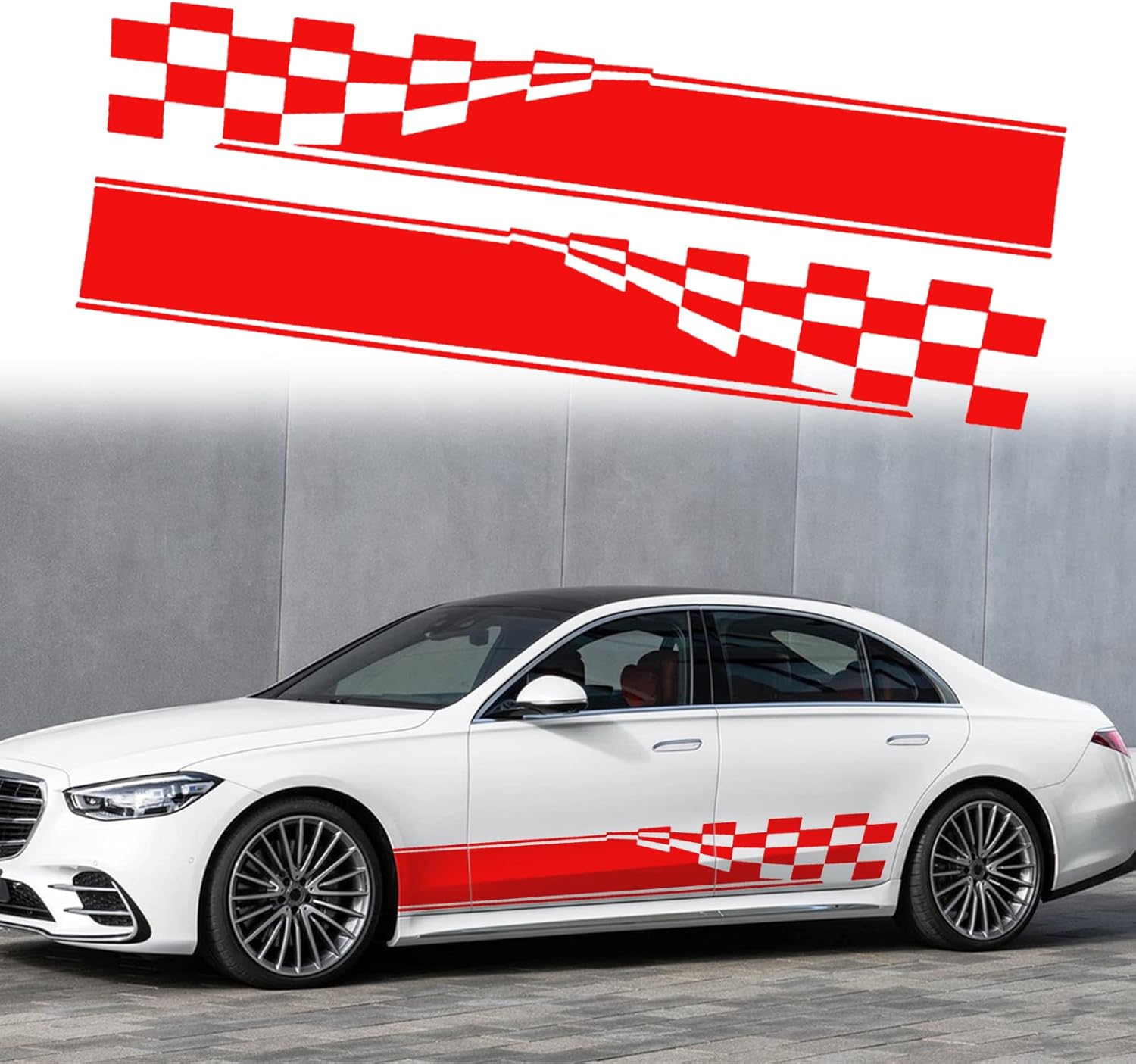 RUIANTE Sports Racing Stripe Stickers Car Body Door Side Stripe Lattice Graphic Vinyl Decals Decoration for All Cars SUV Off-Road Vehicles Universal