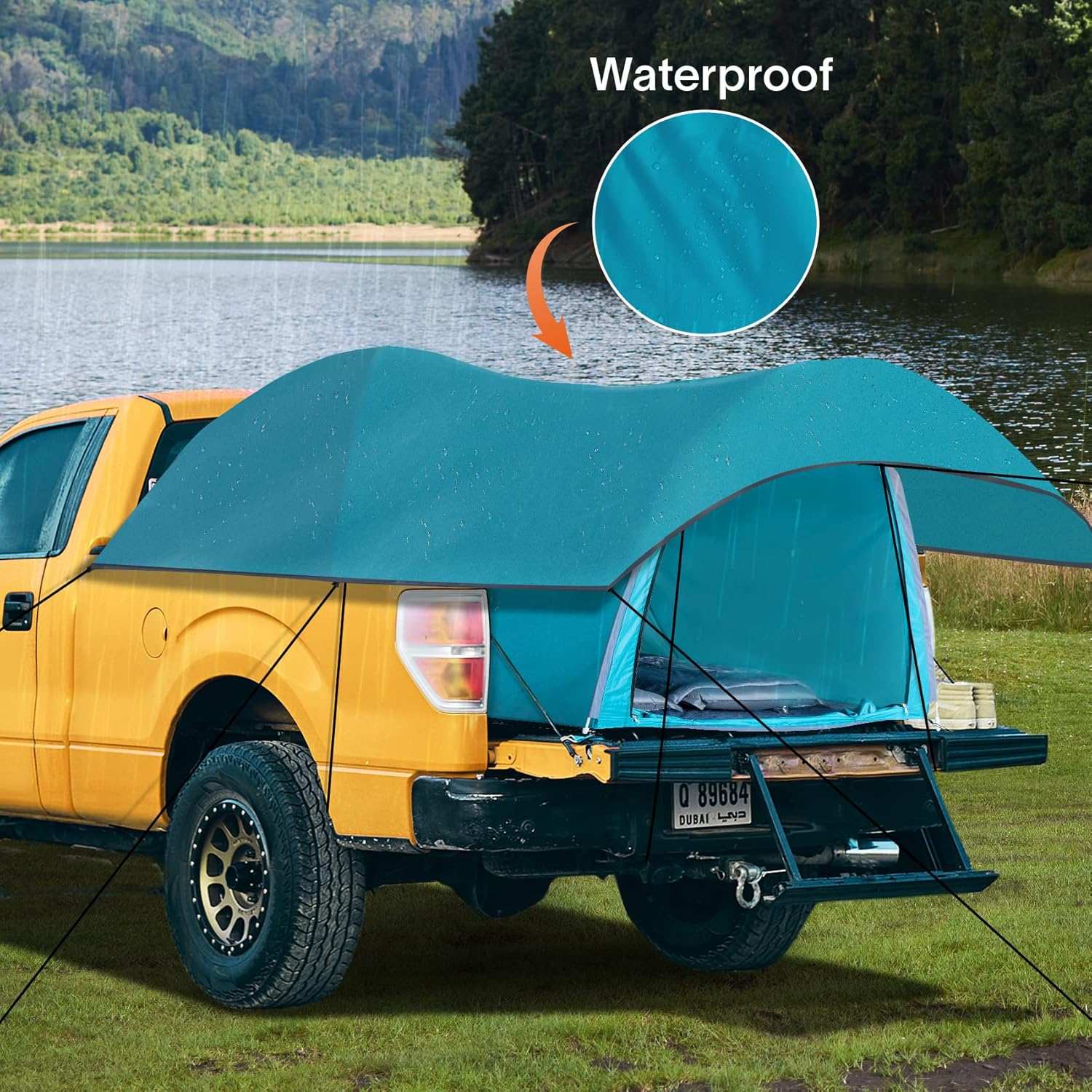 EighteenTek Truck Tent Bed Pickup Camping 2 Person Camper Shell Pop Up Automatic Setup Waterproof PU2000mm Double Layer Rainfly Adjustable 5 5.5 6