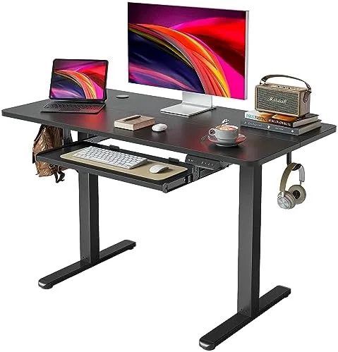 KHBIULIFE Electric Standing Desk  55 x 24 Inches Height Adjustable with Keyboard Tray  Ergonomic Workstation for Home Office  White Frame/Light