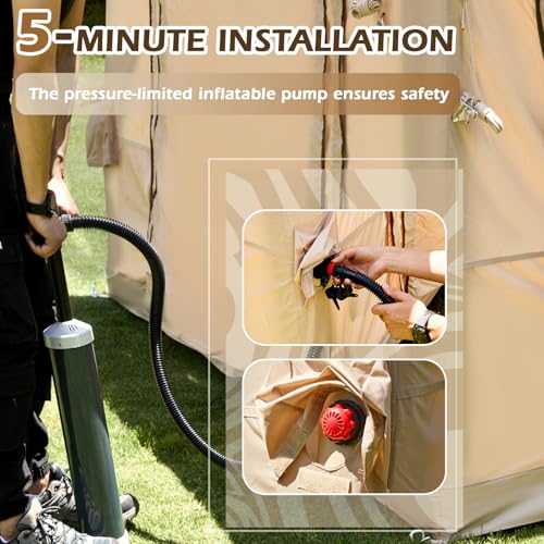 YOLENY Inflatable Tents for Camping, 4/6/8/10/12 Person Tent with TPU Skylight, Mesh Windows, Stove Jack & Pump, Easy Setup 4 Season Glamping Tent