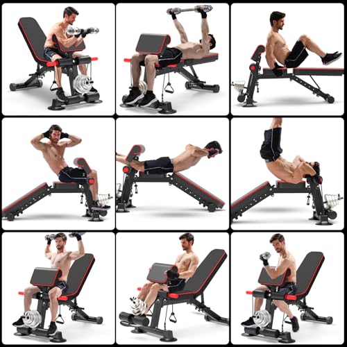Adjustable Weight Bench,Utility Workout Bench Foldable Incline Decline Benches for Home Gym Full Body Workout,Load 600LBS