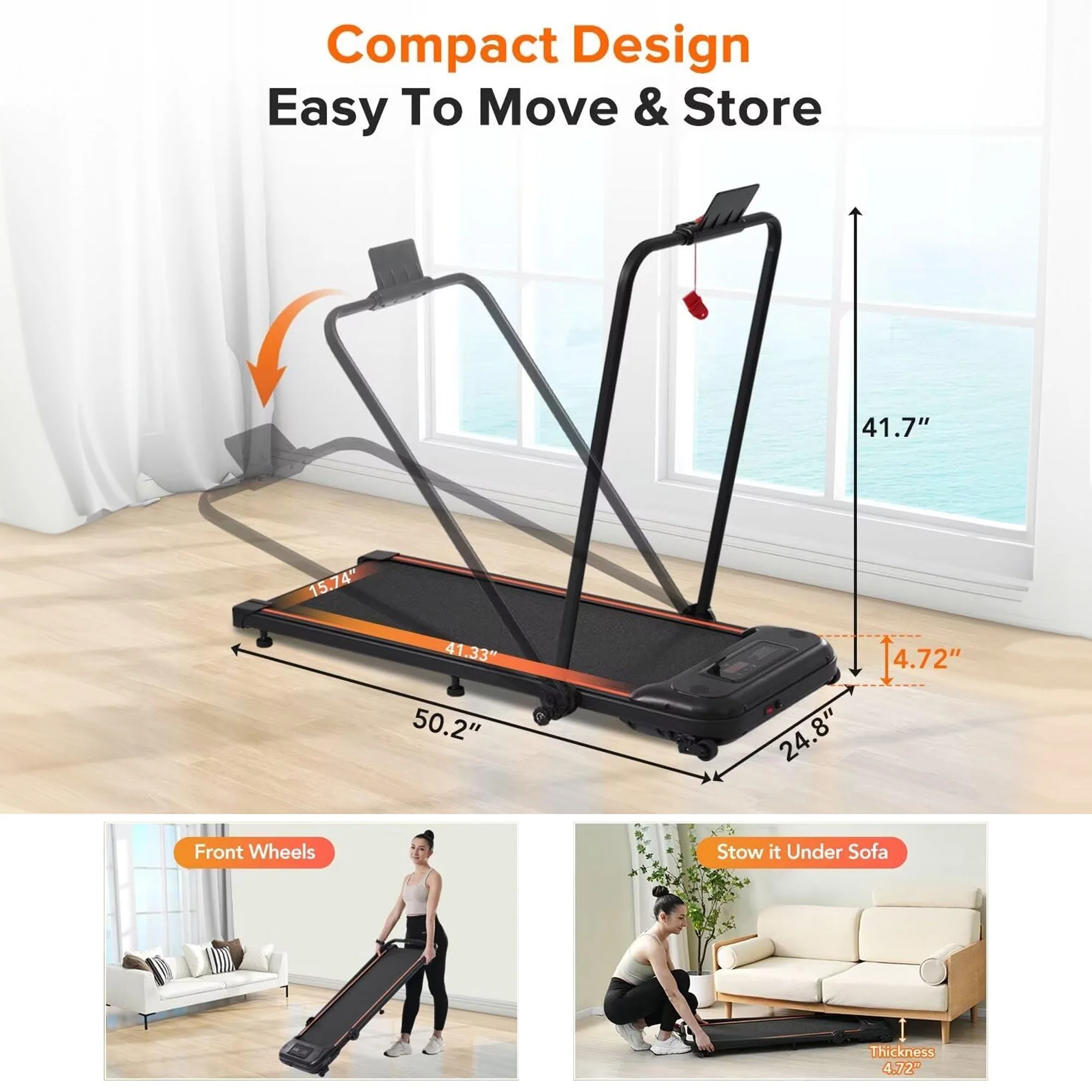 Aukfa 2 in 1 Folding Treadmill, Under Desk Treadmill with Incline Walking Pad, Wristband Control, 7.5mph Max Speed, 265 lb Capacity