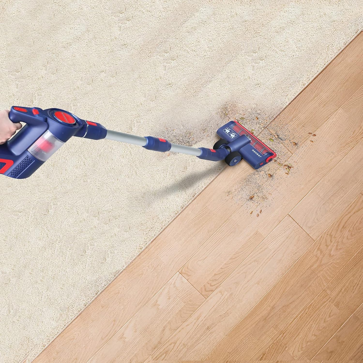 JASHEN D18 Cordless Vacuum Cleaner, Lightweight Stick Vacuum Cleaner, 250W Suction, 3-in-1 Handheld Vac, for Hard Floor, Tile, Laminate, Carpet