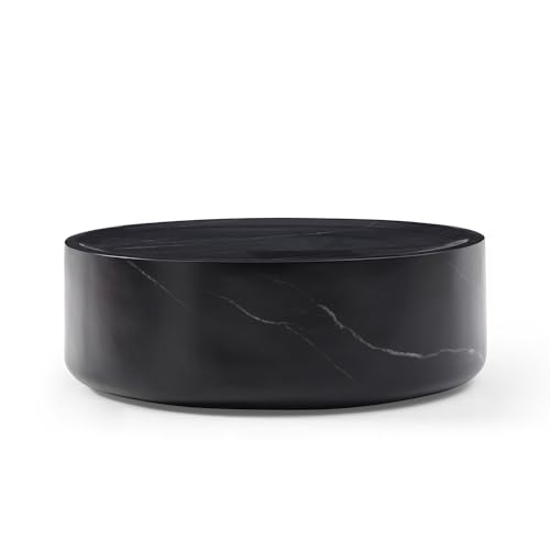 JUSTONE 15.75 ''Round Coffee Table, Accent End Table for Living Room Office Apartment, Modern Minimalist Side Table with Faux Marble Pattern
