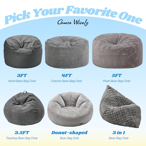 Hobestluk 3 in 1 Bean Bag Chair Giant Bean Bag Chairs Convertible Bean Bag Floor Cushion with Machine Washable Cover