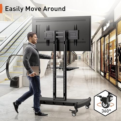Perlegear Mobile TV Cart for 32-82 Inch Flat/Curved LED/LCD/OLED TVs Rolling TV Stand with Height Adjustable Shelf Max VESA 600x400mm up to 100lbs