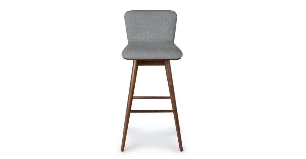Swivel Bar Stool, Gray Fabric, Walnut Legs | Article Sede Modern Furniture