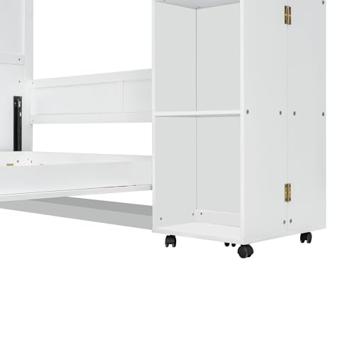 Queen Size Murphy Bed with Sofa, Shelves, USB & Light, Can be Folded Wall Bed and Tall Cabinet with Glass Doors& Wine Rack