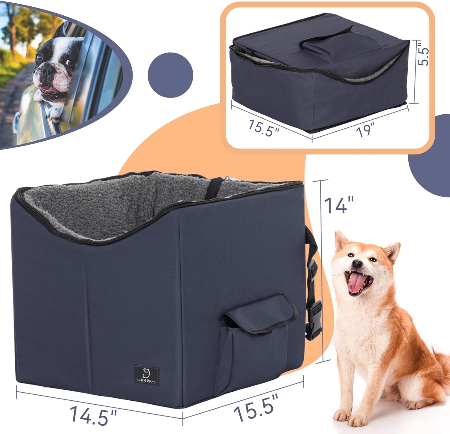 A4Pet Lookout Dog Car Seat, Folding Breathable Dog Booster Car Seat, Soft Pet Bed at Home for Small Dogs Cats or Other Small Pet, for Travel