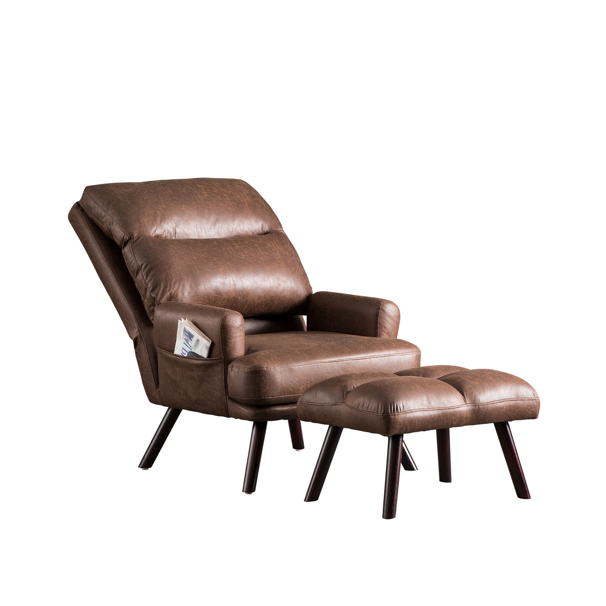 Ovios Living Room Chair with Ottoman Modern Accent Chair with Adjustable Backrest and a Side Pocket