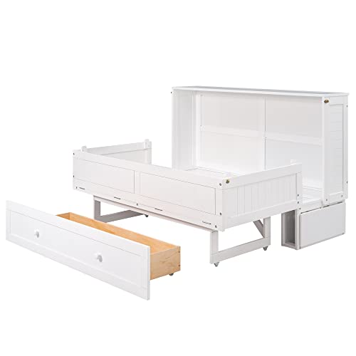 Queen Size Murphy Bed Wall Beds with Storage Shelves,Hide Away Bed Frame Easily Folds into Wood Cabinet,W/Mattress Holder,for Small Space,Guest Room
