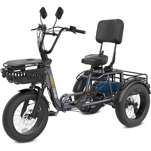 Breeze Folding Electric Tricycle for Adults, 1000W 48V 15AH, 18''×4'' Fat Tire Electric Trike, 20MPH 80Miles E-trike, 3 Wheel Electric Bike