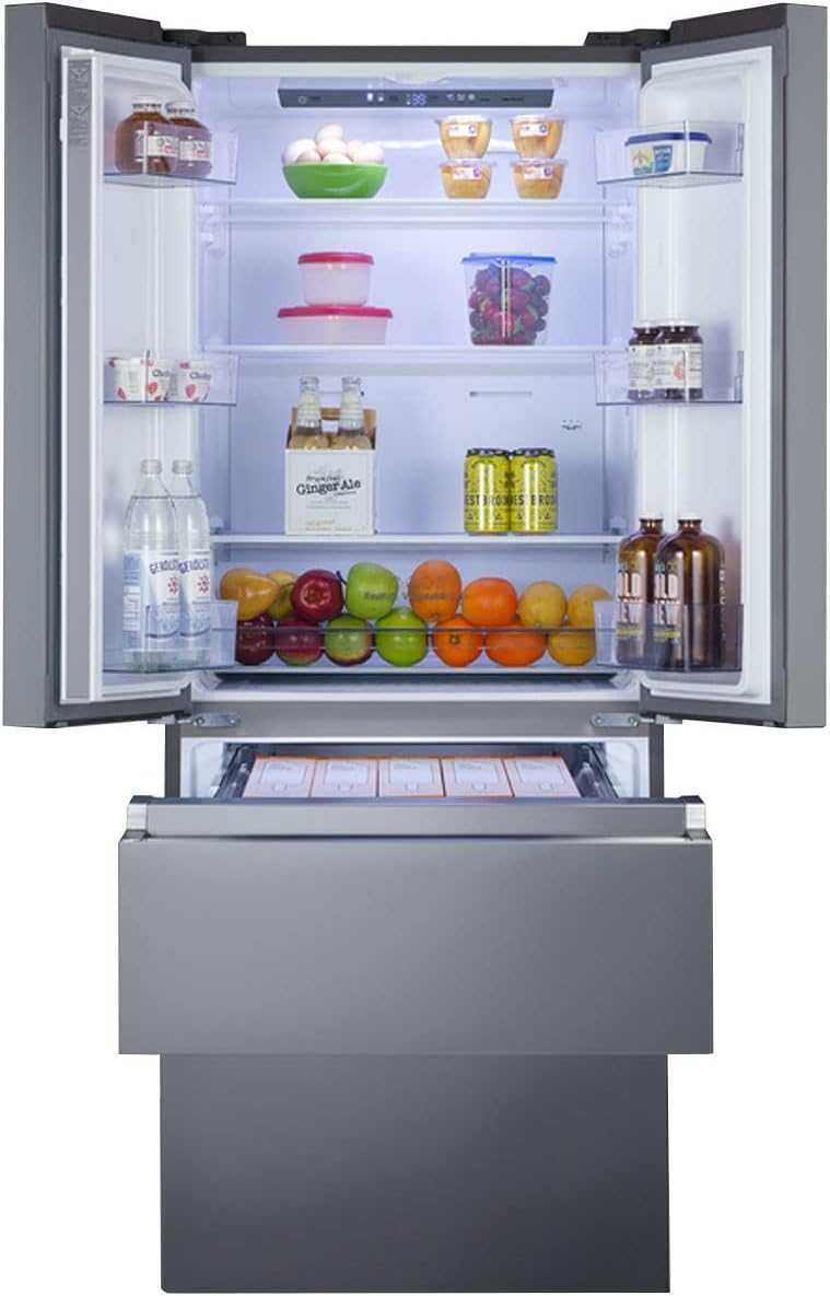 Summit Appliance FDRD152PL 27.5" Wide French Door Refrigerator-Freezer, Stainless Steel Look, Digital Controls, Interior LED Light, Open Door Alarm