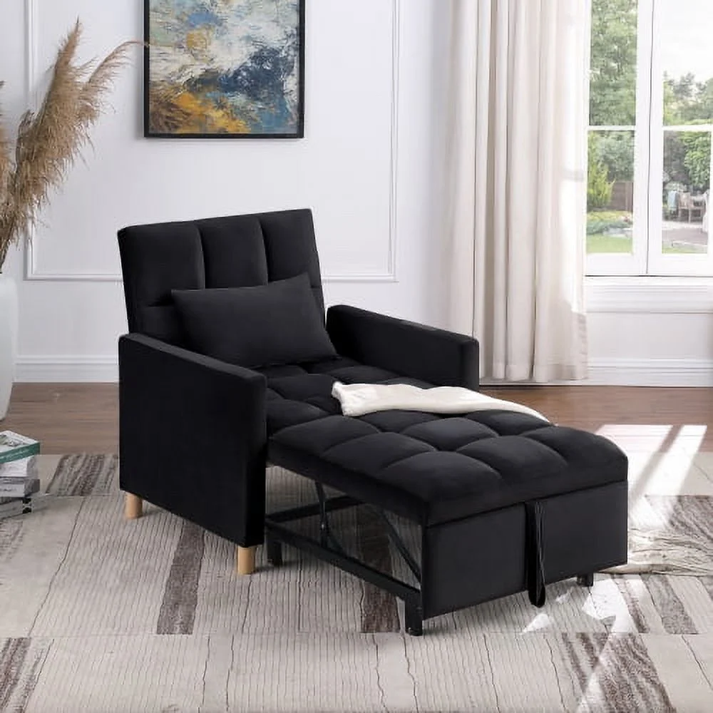 HESTINYSU Convertible Sleeper Sofa Chair Bed, Adjustable Chair with Pillow, Multi-Functional Sleeper Chair with soft velvet Fabric