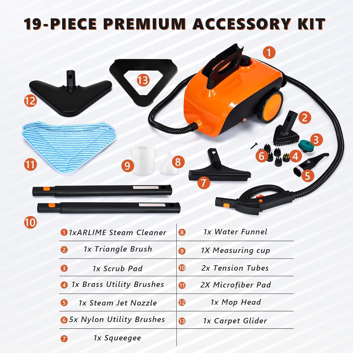 ARLIME Multi-Purpose Steam Cleaner with 19 Accessories, Household Rolling Steamer Cleaning Mop for Carpet, Cars