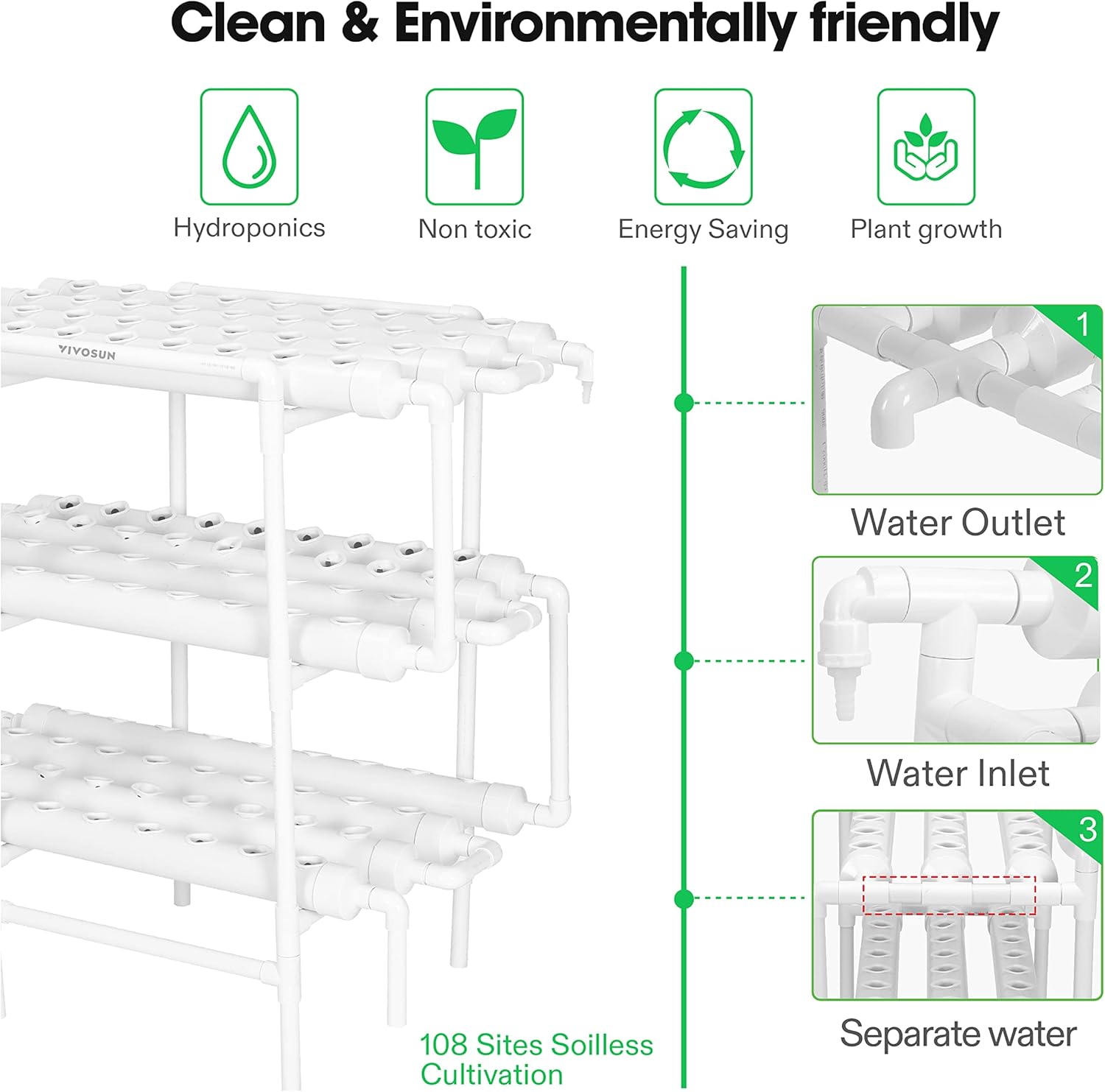 VIVOSUN DWC Hydroponics Grow System, 5-Gallon Deep Water Culture, and Hydroponics Growing System 108 Plant Sites