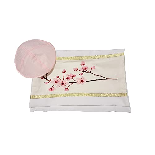 Personalized Silk Tallit, Cherry Blossom Bat Mitzvah Tallit, Women's Tallit Prayer Shawl 20 inches by 72 inches, Girls Tallit from Israel