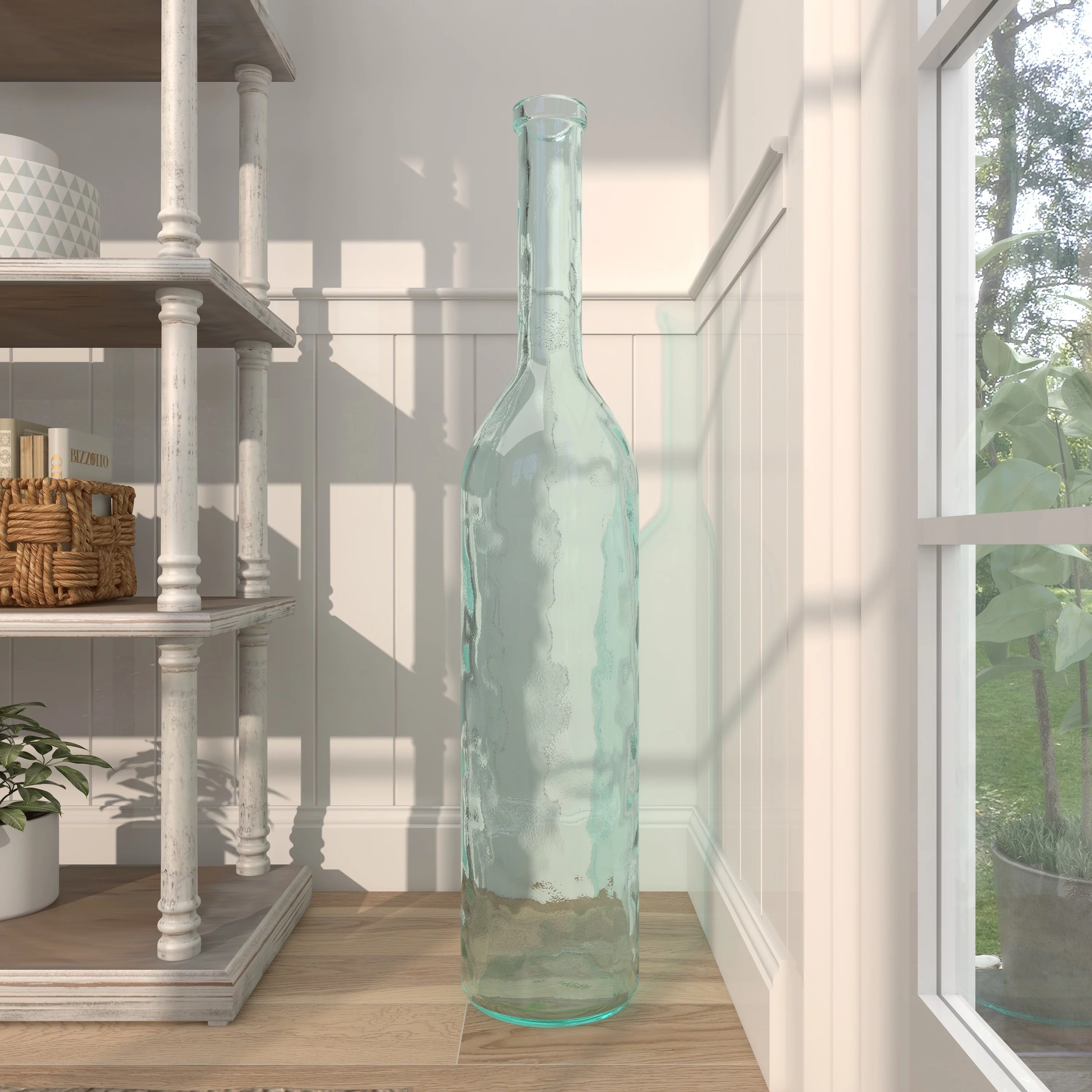 DecMode Farmhouse Recycled Glass Blue Spanish Decorative Vase, 8"W x 40"H