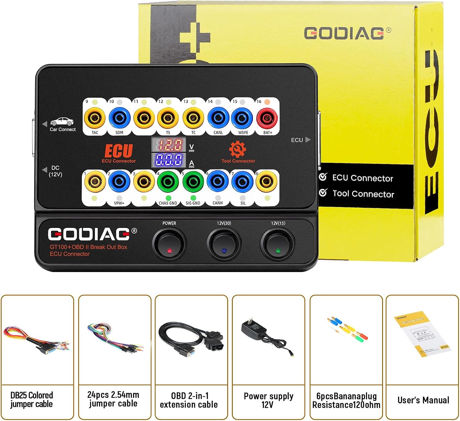 Godiag GT100+ OBDII Breakout Box, OBD CAN Breakout Box, OBDII Protocol Detector ECU Bench Tool