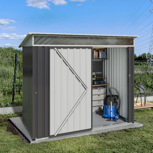 JYQAQA 5x3 FT Outdoor Garden Storage Shed, Waterproof Metal Garden Sheds with Window and Lockable Double Door