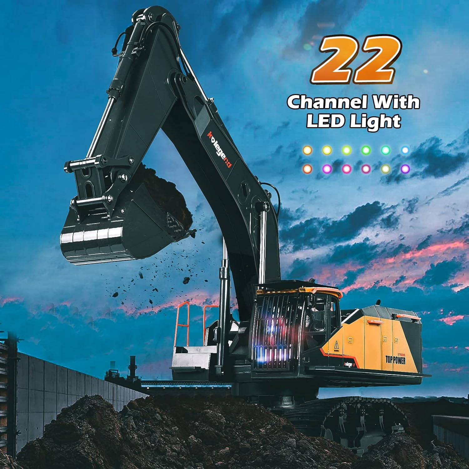 kolegend 22 Channel RC Excavator Remote Control Excavator Toy 1/14 Scale