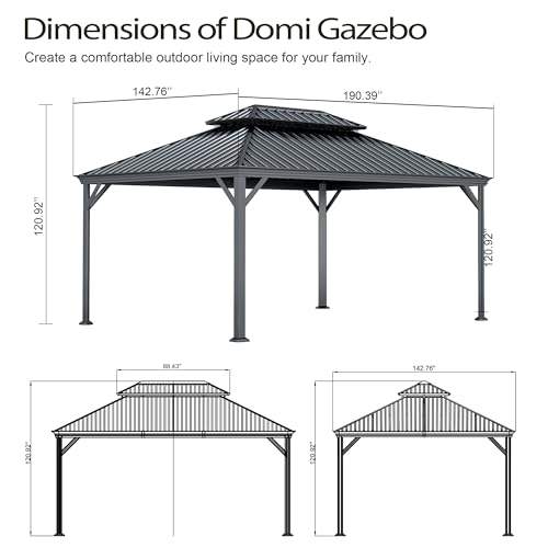 Domi 10’ x 10’ Hardtop Gazebo Metal Frame Canopy with Netting & Curtains