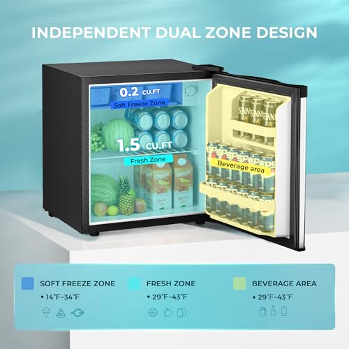 EUHOMY 1.7 Cu.Ft Mini Fridge with Freezer, Reversible Single Door Compact Refrigerator, Adjustable Thermostat, Energy Saving, Mini Fridge for Bedroom