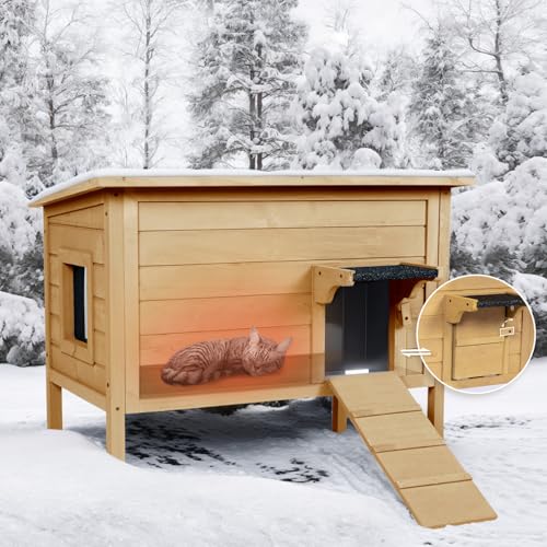 BRIOPAWS Outdoor-Cat-House-Insulated | Feral-Cat-Shelter for Winter | Weatherproof | Large Wooden Pet House for Multiple Cats | Foldable Ladder |