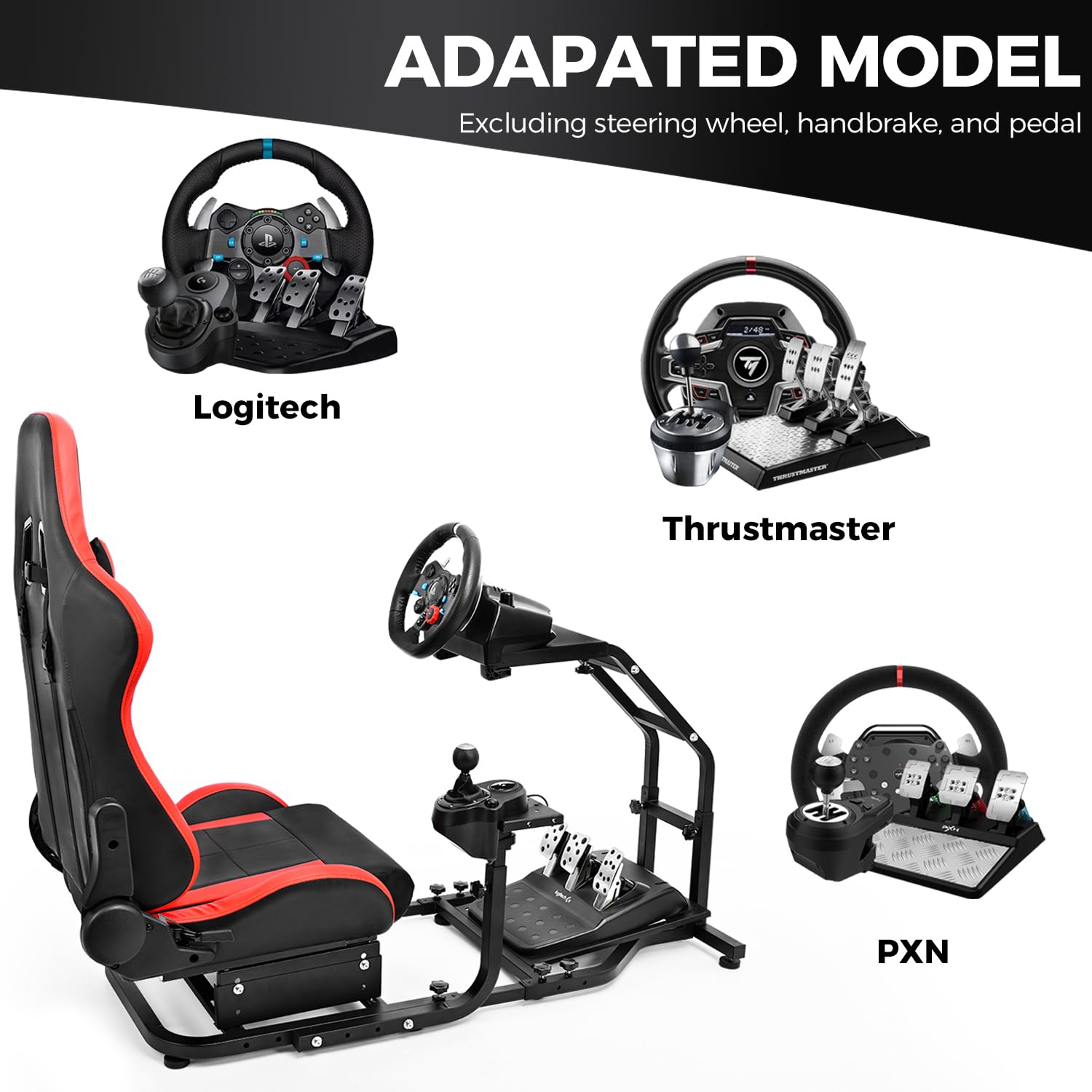 Steering Wheel Stand Racing Cockpit with Red Seat Unobstructed Design for Both Legs Fit for Logitech/Thrustmaster G29,G920,G923,G25,T300RS,T80